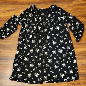 Old Navy Black Floral Dress with Cream Flowers